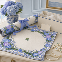 Tapis de Mahjong Américain à Motif Floral Hortensia, Design Original 2026, Carré de 33 Pouces, Néoprène Antidérapant de 2 mm, Décoration de Table, Housse de Table de Jeu