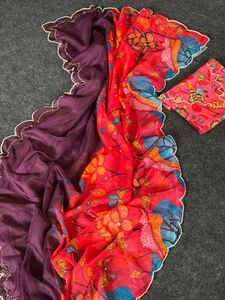 NOUVEAU Sari en soie Dhwaja Export Kalamkari fait main pour femmes du Gujarat avec fonction de séchage rapide, style décontracté, toutes saisons - Product Image 1