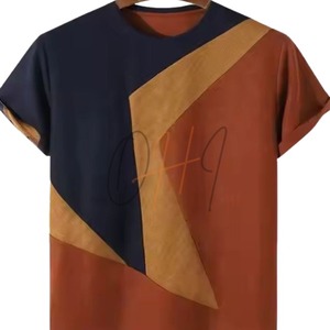 เสื้อยืดแขนสั้นผู้ชายทรงโอเวอร์ไซส์ ผ้าฝ้าย 100% ระบายอากาศได้ดี ลายเรขาคณิตสีสันตัดกัน สไตล์ลำลอง - Product Image 2
