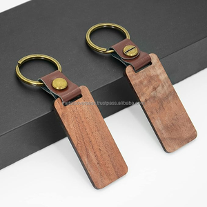 Handmade wooden <b>keychain</b> with leather strap rectangular wood key holder natural finish <b>personalized</b> keyring for gift branding - Product Image 4