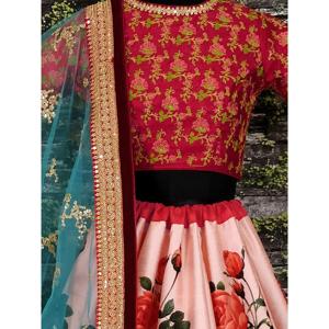 Lehengas de créateur imprimé de fleurs roses avec chemisier brodé - Product Image 4