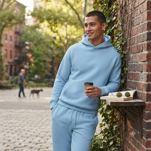 Conjunto Deportivo Casual para Hombre, Sudadera con Capucha y Pantalones Jogger Azul Cielo, Color Sólido, para Otoño - Product Image 5