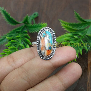 Anillo de Plata de Ley 925 con Gema de Turquesa de Ostra Espinosa Naranja de Alta Calidad, Diseño Hecho a Mano, Anillo de Promesa, Joyería Boho, Regalo - Product Image 6