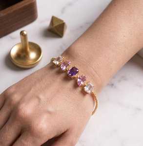 Pulsera de Cristal con Amatista, Regalo para Damas de Honor, Plata de Ley 925, Chapado en Oro de 14K, Estilo Vintage, Certificado IGI, para Mujer - Product Image 4