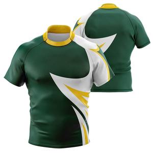 เสื้อรักบี้ผู้ชายสีเขียวขาวเหลืองแบบสั่งทำพิเศษ พิมพ์ลายแบบ Sublimation ทรงพอดีตัว แขนสั้น ระบายเหงื่อได้ดี ระบายอากาศได้ดี เหมาะสำหรับทุกฤดูกาล - Product Image 1