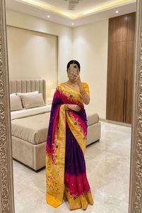 Sari Tradicional Indio de Seda Dola con Tejido Meenakari para Eventos Festivos, Sari Elegante para Bodas para Mujeres - Product Image 4