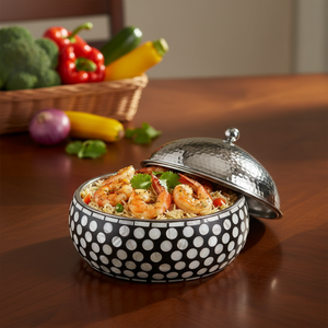 Juego de Cazuelas para Servir con Incrustaciones de Madreperla y Base de Madera |   Calentador de comida de acero inoxidable, elegante utensilio de cocina para regalo. - Product Image 3