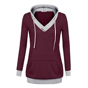 WOMEN NURSING <b>SHIRT</b> PREGNANCY MATERNITY CLOTHING BREASTFEEDING SOLID LONG SLEEVE HOODED <b>LINED</b> 100% COTTON <b>FLEECE</b> WINTER - Product Image 2