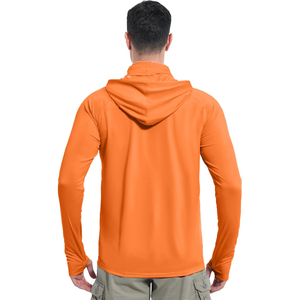 Best Selling <b>Men</b> Orange Long Sleeve Hooded UPF 50 Fishing <b>Shirt</b> Pullover Face Mask Anti UV Sun Protection Top Fishing Hoodie ODM - Product Image 3