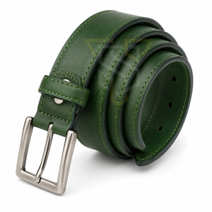 Ceinture en cuir de vachette vert SANDRA TRADERS avec boucle ardillon argentée, couleur unie, design rectangulaire, style décontracté, durable, une seule pièce - Product Image 3
