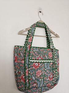 Shree Balajee Garments Floral Pattern Beach Tote Shopping <b>Bag</b> with Double Handles and Zipper Closure <b>Medium</b> <b>Size</b> - Product Image 2