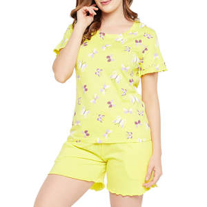 Ensemble deux pièces hiver femme haute qualité, logo personnalisé, coton, manches courtes, t-shirt et short unis en coton - Product Image 1