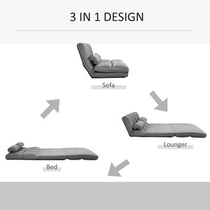 Poltrona Letto Convertibile Grigio Scuro con Schienale e Poggiatesta Regolabili, Chaise Longue Pieghevole a Un Posto per Ospiti con 2 Cuscini - Product Image 5