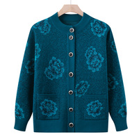 Herbst/Winter Blumenstickerei Atmungsaktives Gestricktes Vintage-Hemd/Bluse Damen-Strickjacke 100% Polyester Dick Rundhals-Ausschnitt