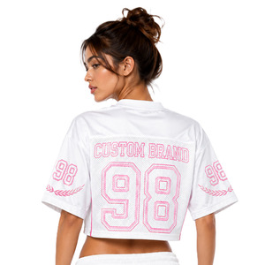 Maillot de football américain court pour femme, entièrement sublimé, personnalisable avec logo, en maille polyester oversize, style streetwear décontracté, fabrication ODM - Product Image 5