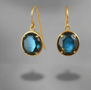 ต่างหูเงินแท้ 925 ชุบทอง 18K ประดับลาบราโดไรต์ ขนาด 10 มม. พลอยธรรมชาติทรงหยดน้ำ เครื่องประดับอินเดีย ราคาขายส่ง - Product Image 4