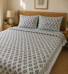 Stylish Summer Jaipur Hand Block Printed Cotton Floral Boho Durable <b>Quilt</b> Comforter <b>Set</b> with 2 <b>Pillow</b> Covers - Product Image 4