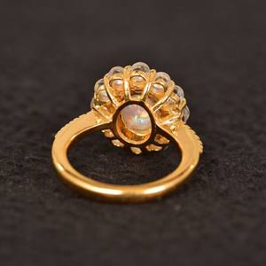 Anillo Halo de Ópalo, Ópalo Natural, Certificado IGI, Plata de Ley 925, Chapado en Oro de 14K, Anillo de Boda, Regalo para Mujer - Product Image 3