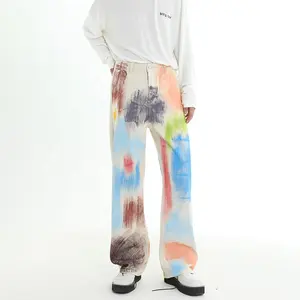 Calça jeans com desenho mais recente, calça jeans folgada personalizada de hip hop com graffiti pintados para homens
