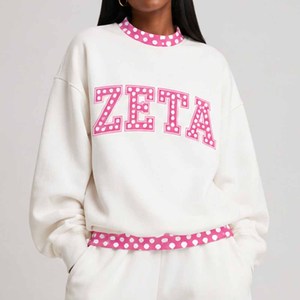 Zeta Wholesale <b>Mock</b> <b>Neck</b> Crew <b>Neck</b> Sweatshirt Women Men Ladies Unisex Gingham Patch Polka Dot Varsity Chenille Letter - Product Image 1