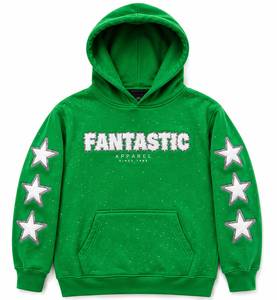 Sweat à capuche personnalisé coupe droite style boxy délavé à l'acide avec broderie, patchs et strass effet usé, design streetwear 100% coton - Product Image 1