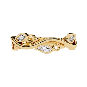 Bague de mariage tendance pour femme en or 18 carats avec diamants incurvés, bande de diamants naturels en grappe, bijoux de fiançailles multi-pierres - Product Image 1
