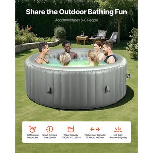 Vasca Idromassaggio Gonfiabile per 6-8 Persone, 240 x 66 cm, Spa Portatile da Esterno con 130 Getti Rilassanti e Luce LED con Poggiatesta - Product Image 2