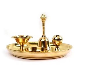 Premium Spiritual Brass Pooja Thali Antique Design Elegant Style <b>Mandir</b> Plate Decor - Product Image 3