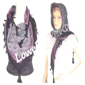 Elegante Bufanda de Algodón Violeta con Flecos, Bufanda de Moda Estampada de Algodón Suave de Primera Calidad con Bordes con Flecos para Mujer, Uso Casual - Product Image 4