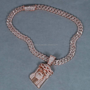 Pendentif chaîne à maillons personnalisée en argent 925 plaqué or jaune avec diamants Moissanite VVS, style Hip Hop Iced, symbole chrétien, cadeau de fiançailles pour homme - Product Image 1