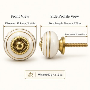 Poignée de tiroir décorative ronde en céramique or blanc ivoire de luxe SHUBHAM pour meubles - Product Image 6
