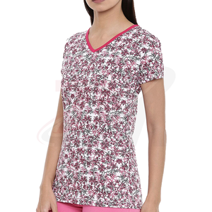 Camiseta de Mujer con Cuello en V, Manga Corta, Estampado Floral, Corte Regular, Tejido de Poliéster, Informal, para Primavera/Verano, Nueva Colección Personalizada - Product Image 4