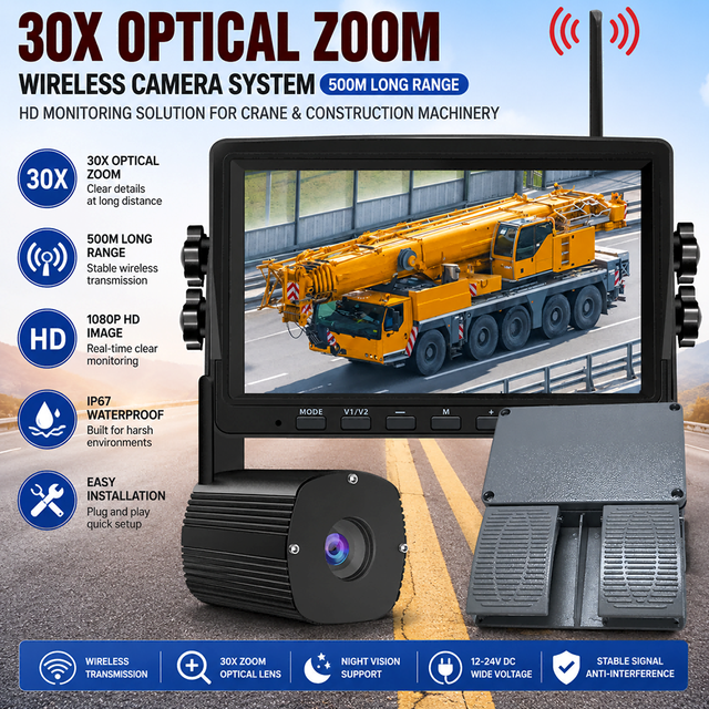 30X Optical Zoom Wireless Camera System 500M Long Range HD Monitoring for Crane Construction Machinery