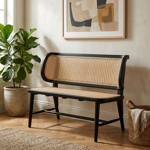 Banco Moderno de Ratán para 2 Personas, Estructura de Madera de Teca, Diseño de Mediados de Siglo, Muebles para Sala de Estar, Dormitorio, Hotel, Estructura Artesanal Duradera - Product Image 6