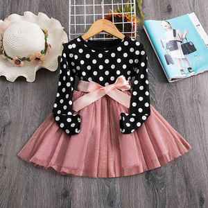Vestido de Princesa Ecológico para Niñas, Estilo Línea A, con Estampado de Lunares, Manga Larga, Lazo en la Cintura, Largo hasta la Rodilla, para Fiestas de Otoño - Product Image 2