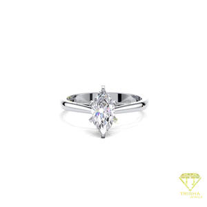 Anillo de Compromiso Solitario con Diamante Moissanite Corte Marquesa en Oro Amarillo de 14K, Cuatro Puntas, Anillo de Promesa Minimalista para Boda - Product Image 5