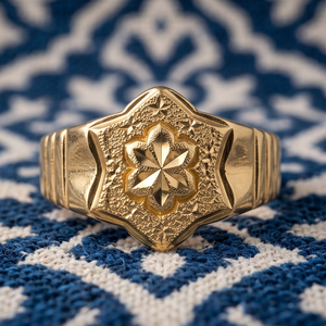 DIVYORO Anillo floral clásico chapado en oro de 22 quilates para hombre - Product Image 2