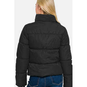 Chaqueta Acolchada Negra con Cierre y Cuello Alto para Mujer, con Bolsillos Prácticos, Talla S - Product Image 3