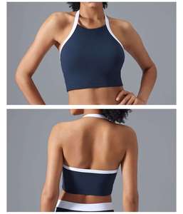 Soutien-gorge de sport sans coutures pour femme, dos nageur, col ras du cou, maintien moyen, pour yoga et fitness, couleur unie, respirant, séchage rapide, anti-transpiration - Product Image 5