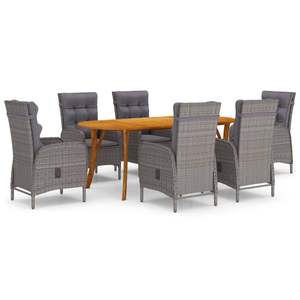 Juego de Comedor de Madera de Acacia Natural Sólida y Ratán Sintético con Acero, Color Gris, para Uso en Jardín - Product Image 1