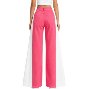 Custom Pink <b>Women</b> Wide Leg <b>Jeans</b> High Waist Loose Fit Denim Pants Casual Streetwear Fashion Trousers Trendy Baggy Style Apparel - Product Image 2