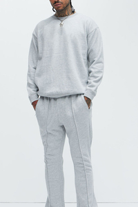 Sweat-shirt blanc surdimensionné à col rond pour homme, en molleton de coton gris uni, coupe décontractée, style automne, manches classiques - Product Image 3