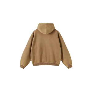 Sudadera con capucha y cremallera para hombre, de gran tamaño, color liso, forro polar, informal, para otoño, manga regular, diseño de punto teñido liso - Product Image 2