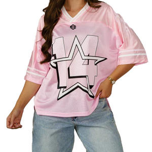 Jersey de Fútbol Americano Personalizado en Malla Rosa para Mujer, Transpirable, de Poliéster, Corte Holgado, Marca Privada, Fabricante de Ropa Deportiva OEM - Product Image 1