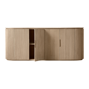 Scandinavian Modern <b>Sideboard</b> Cabinet Solid Teak Vertical Ribbed Curved Corner Large <b>Storage</b> Premium Interior Furniture - Product Image 3