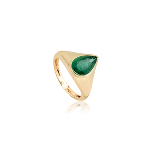 Luxury Fine Top Quality Pear Shape Emerald 18K Pure Yellow Gold Statement <b>Chunky</b> <b>Ring</b> For Unisex Bold Wedding Jewelry Wholesaler - Product Image 3