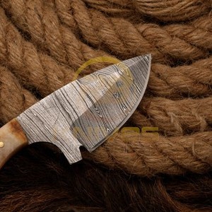 Custom DIY Handmade Damascus Steel Skinning Hunting <b>Knife</b> with Ram Horn Handle | Full Tang Outdoor Camping <b>Knife</b> OEM - Product Image 3