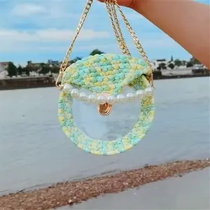 2022 borsa rotonda in paglia intrecciata francese Sac Paille Tas Jerami Fashion Girl trasparente catena fibbia perla borsa in paglia di Pvc