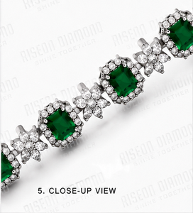 Bracelet tennis diamant en or blanc 18 carats avec halo de pierres vertes taille émeraude, bijou de luxe personnalisable haut de gamme - Product Image 5