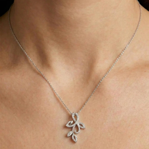 Women's 925 <b>Silver</b> Rhodium Plated Diamond Pendant Necklace With Plant Shape Classic <b>Snake</b> <b>Chain</b> Everyday Wear - Product Image 1